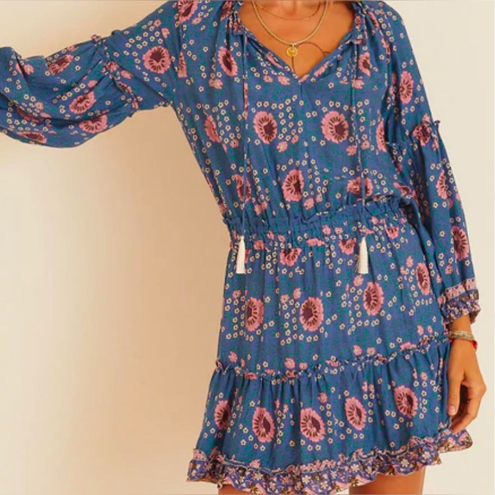 Natalie Martin Ruffled Tiered Blue and Pink Sundress